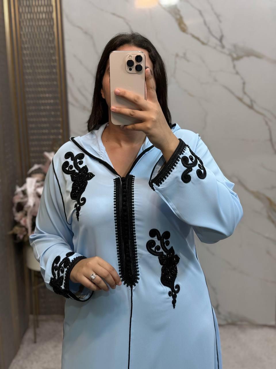 Luxury Moroccan Djellaba with Hand-Embroidered Design - Crafted by Top Moroccan Designers